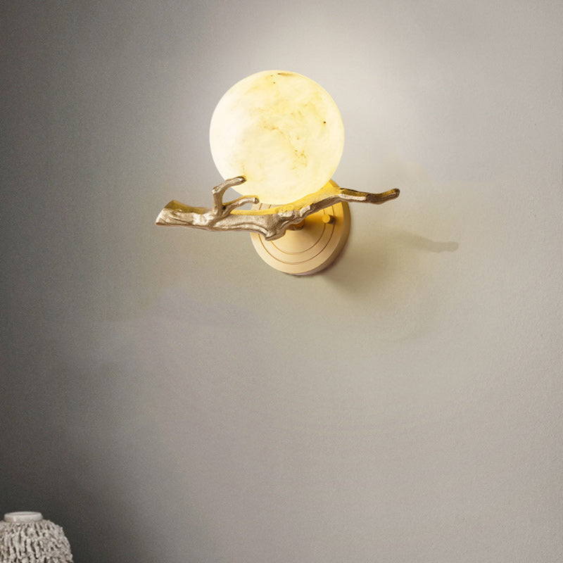 Modern Art Deco Globe Copper Marble LED Wall Sconce Lamp