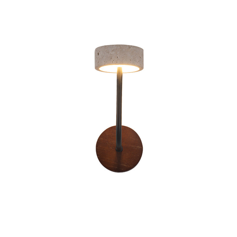 Mid-Century Travertine Solid Wood LED Wall Sconce Lamp