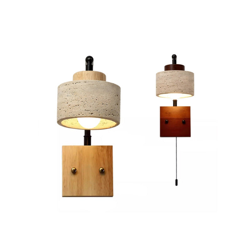 Japanese Travertine Solid Wood 1-Light Wall Sconce Lamp