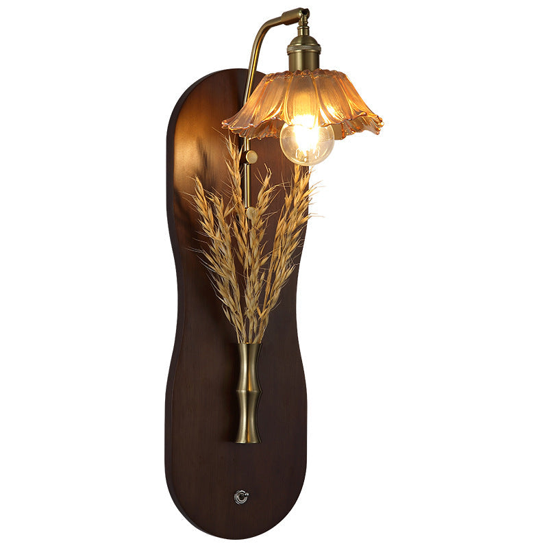 Mid-Century Wall Sconce Lamp With Rubberwood Base 1-Light