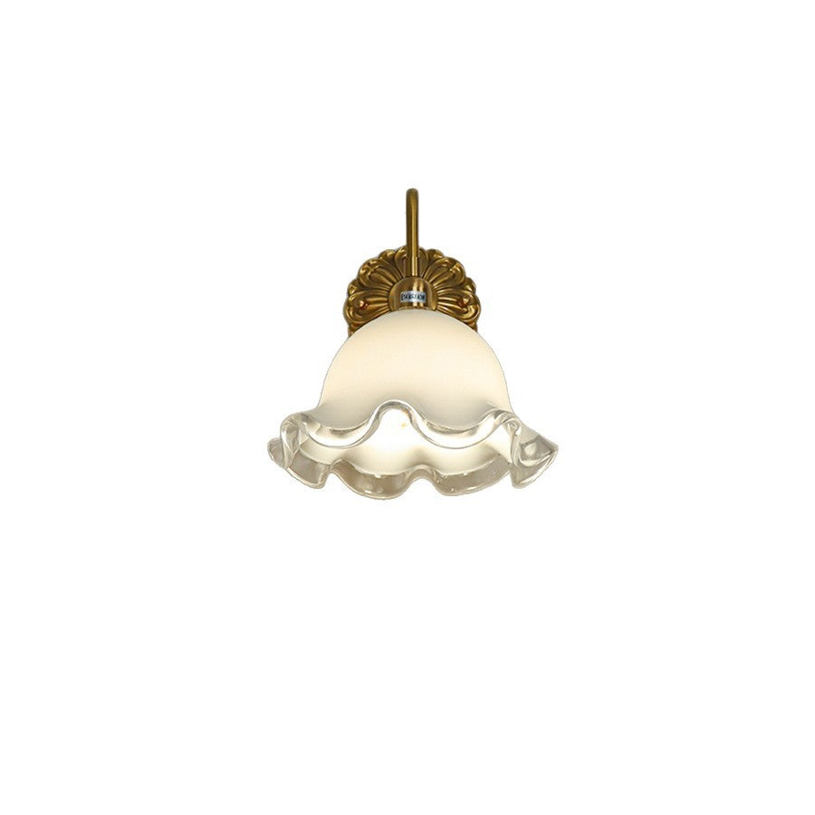 Traditional Flower Brass Glass 1-Light Wall Sconce Lamp