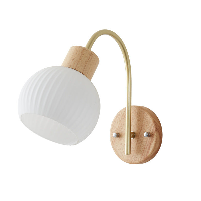 Geometric Rubberwood Glass 1-Light Wall Sconce Lamp