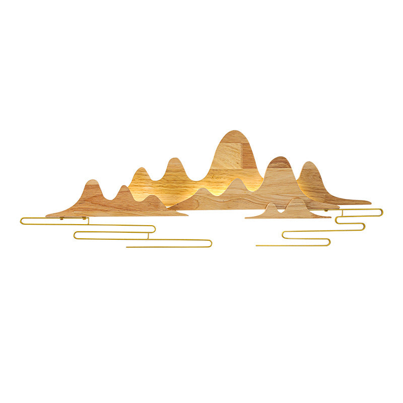 Chinese Meandering Solid Wood Iron LED Wall Sconce Lamp