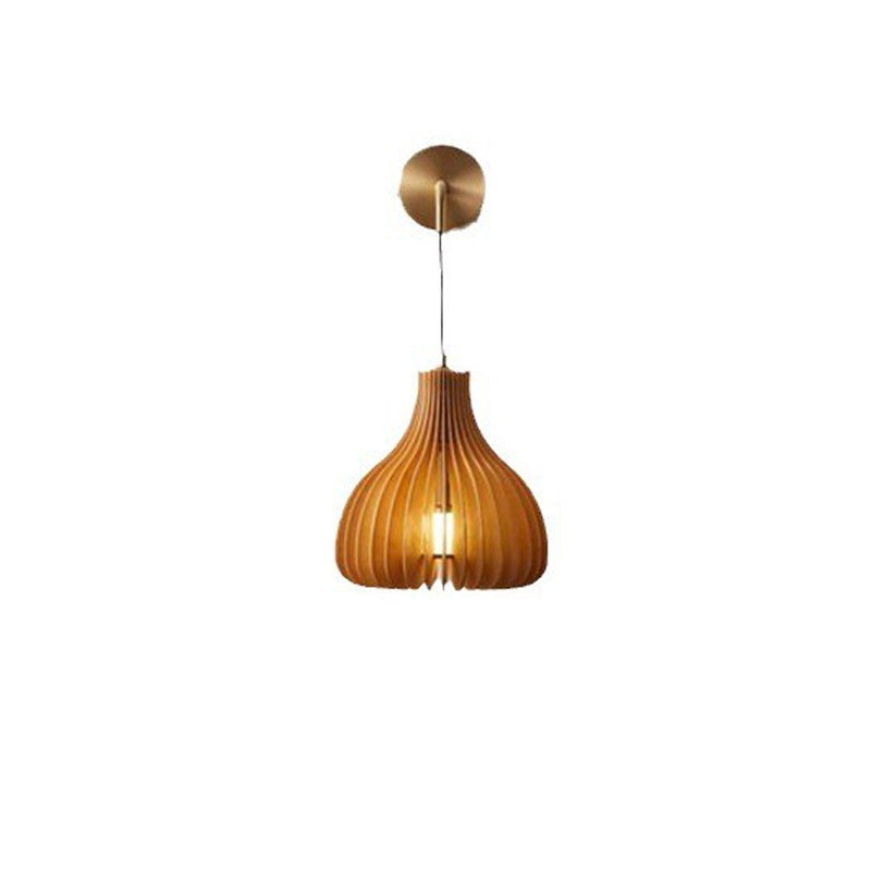 Japanese Round Basswood Copper 1-Light Wall Sconce Lamp