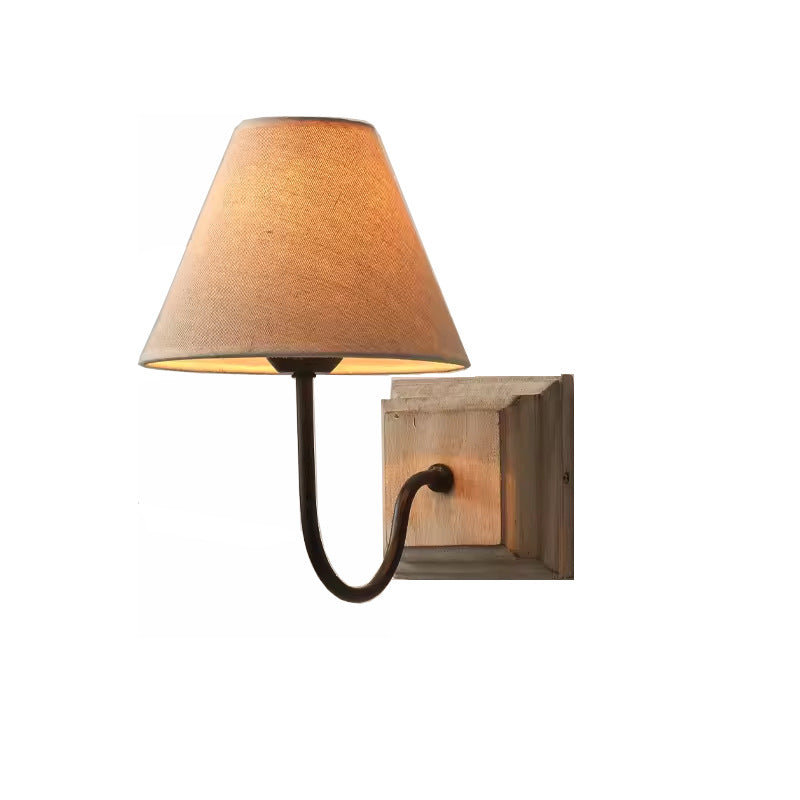 Simplicity Square Cloth Iron Wood 1-Light Wall Sconce Lamp