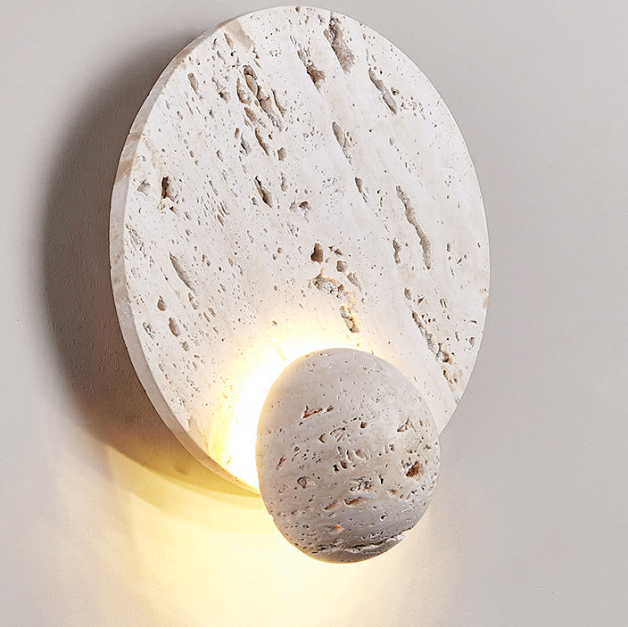 Japanese Round Ball White Travertine LED Wall Sconce Lamp