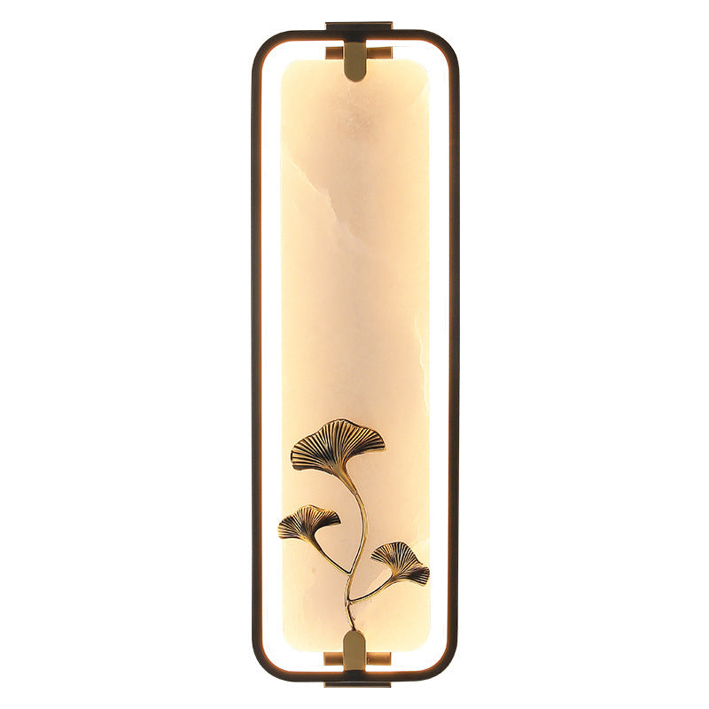 Chinese Apricot Leaf Marble Copper LED Wall Sconce Lamp