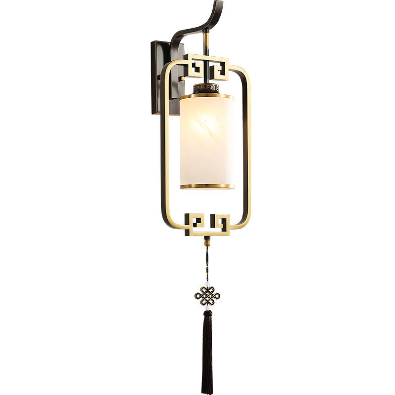 Chinese Square Glass Copper 1-Light Wall Sconce Lamp