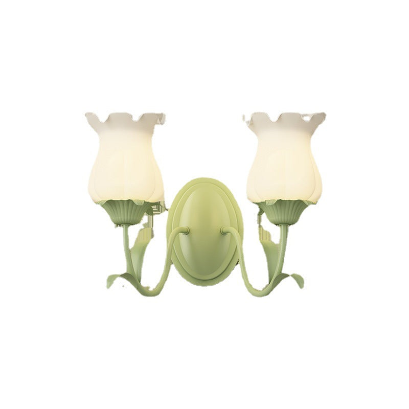 Floral Leaf Glass Iron 1/2 Light Wall Sconce Lamp