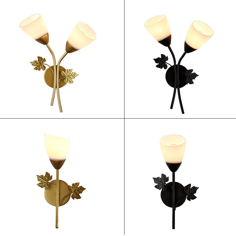 Minimalist Round Leaf Glass Iron 1/2 Light Wall Sconce Lamp