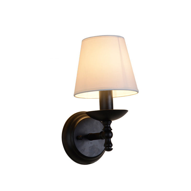 Round Cylinder Fabric Iron 1-Light Wall Sconce Lamp