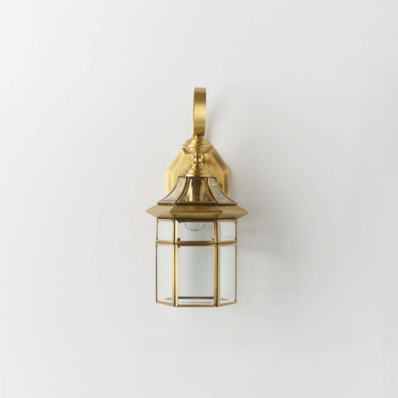 Hexagonal Waterproof Glass Brass 1-Light Wall Sconce Lamp