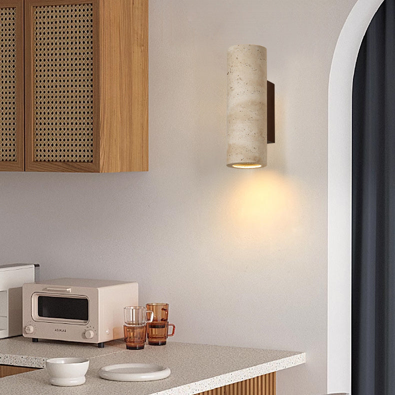 Japanese Travertine Solid Wood 1-Light Wall Sconce Lamp
