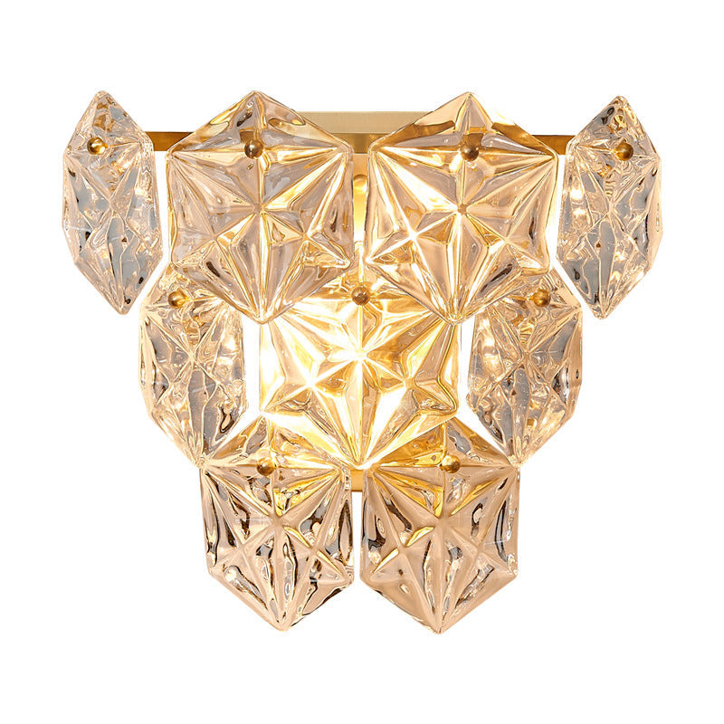 Prismatic Stacked Crystal Brass 3-Light Wall Sconce Lamp