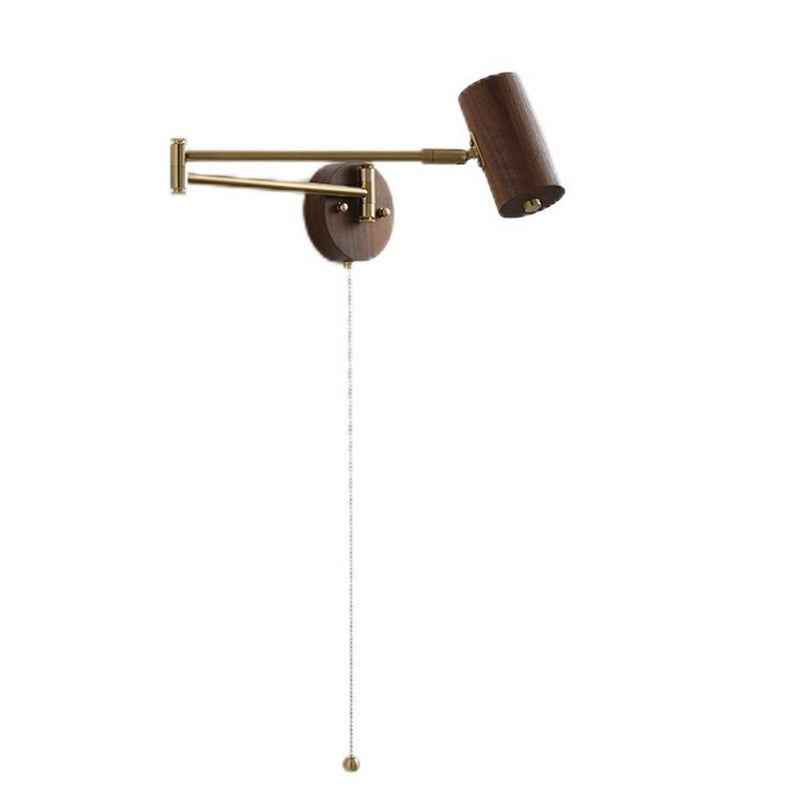 Japanese Round Wood Iron 1-Light Wall Sconce Lamp