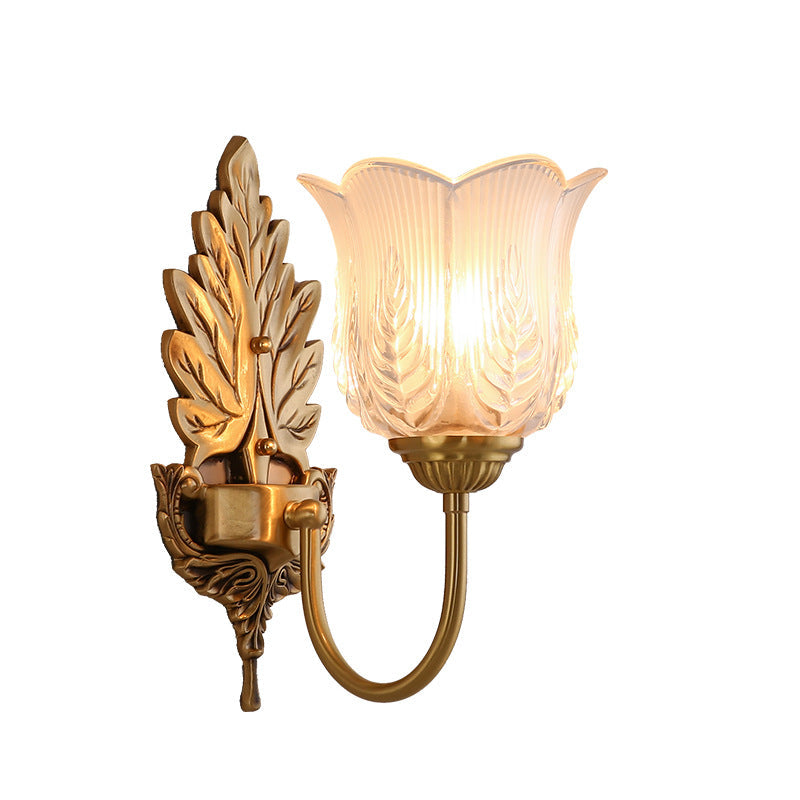Round Leaf Floral Glass Copper 1/2 Light Wall Sconce Lamp