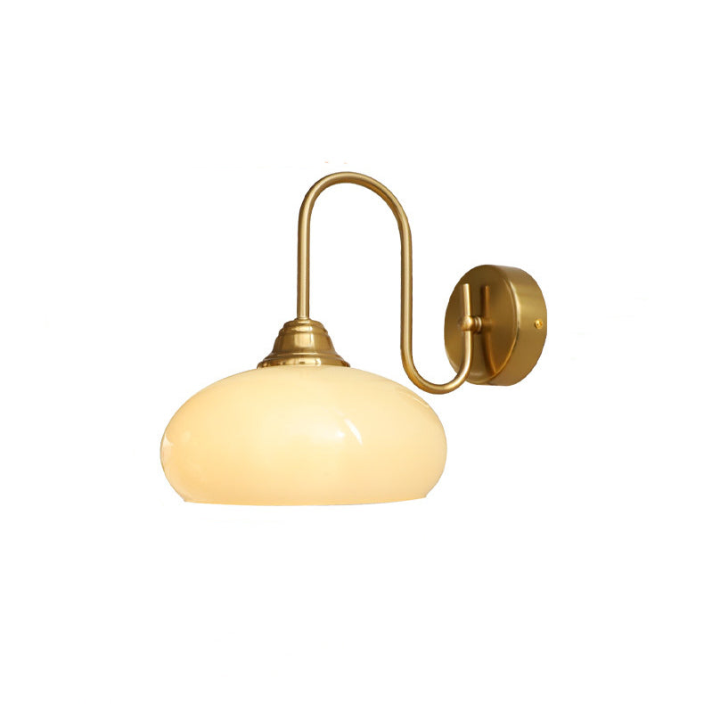 French Curved Round Glass Iron 1-Light Wall Sconce Lamp