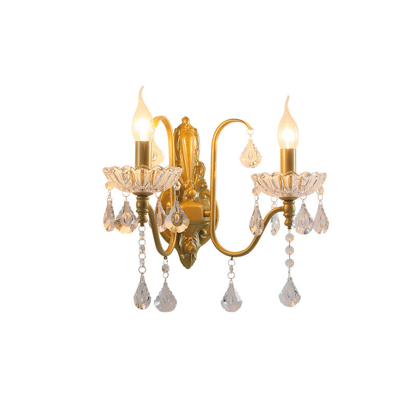 Pendant Candle Bent Crystal Iron 2-Light Wall Sconce Lamp