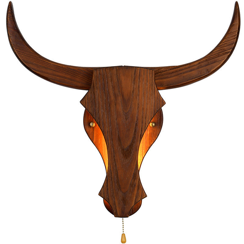 Traditional Rustic Solid Wood Cow Head LED Wall Sconce Lamp