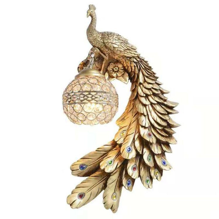 Resin Crystal Peacock Ball 1-Light Wall Sconce Lamp
