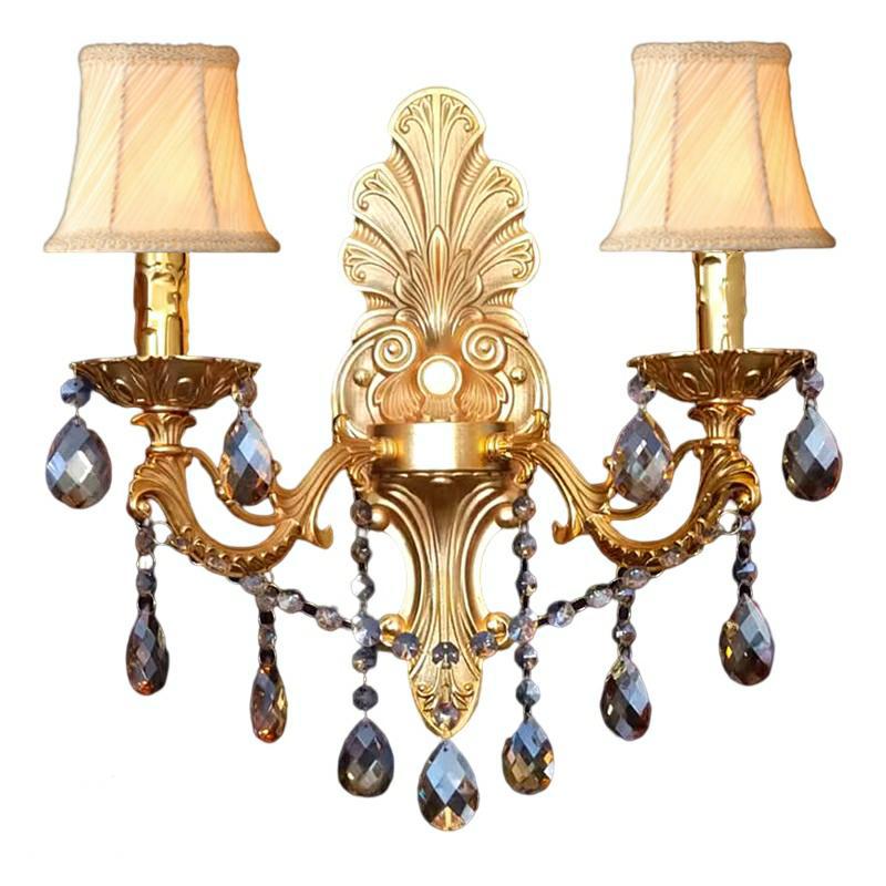 Crystal Zinc Alloy Fabric Candle 1/2 Light Wall Sconce Lamp