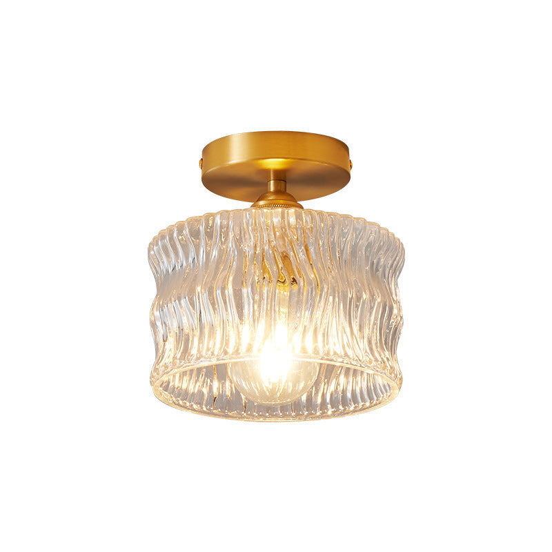 Japanese Brass Glass Bowl Ripple Semi-Flush