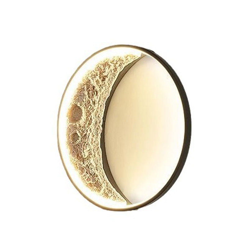 Art Deco Round Moon Hardware Resin LED Wall Sconce Lamp