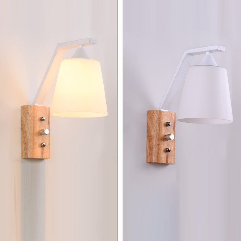 Nordic Wood Iron Glass Bell 1-Light Wall Sconce Lamp
