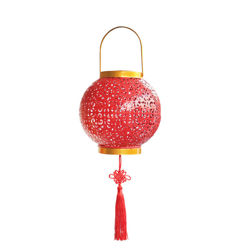 Traditional Chinese Solar Waterproof Iron Hollowed Lantern LED Outdoor Light Landscape Lighting For Garden