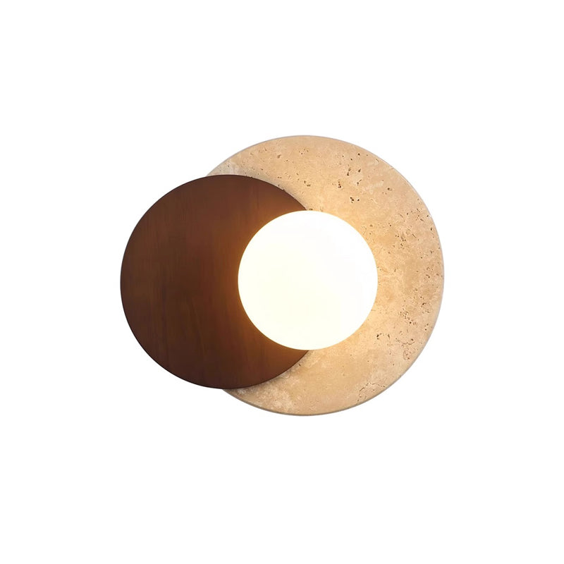 Japanese Rubber Wood PE Disc 1-Light Wall Sconce Lamp