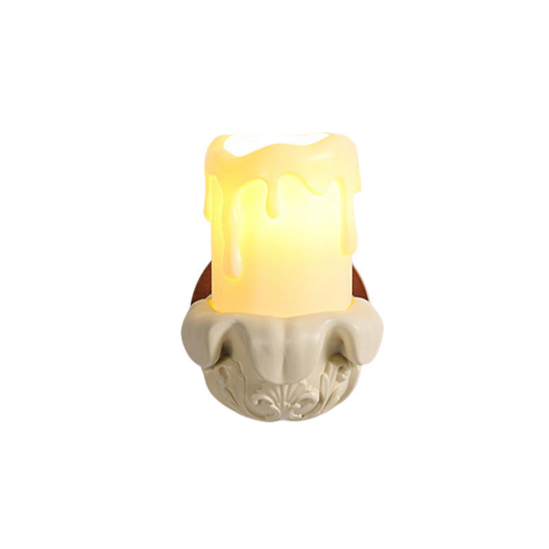 French Wood Glass Candle Bell 1-Light Wall Sconce Lamp