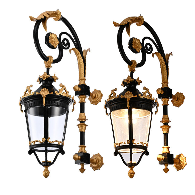 Waterproof Glass Lantern Carved LED Wall Sconce Lamp