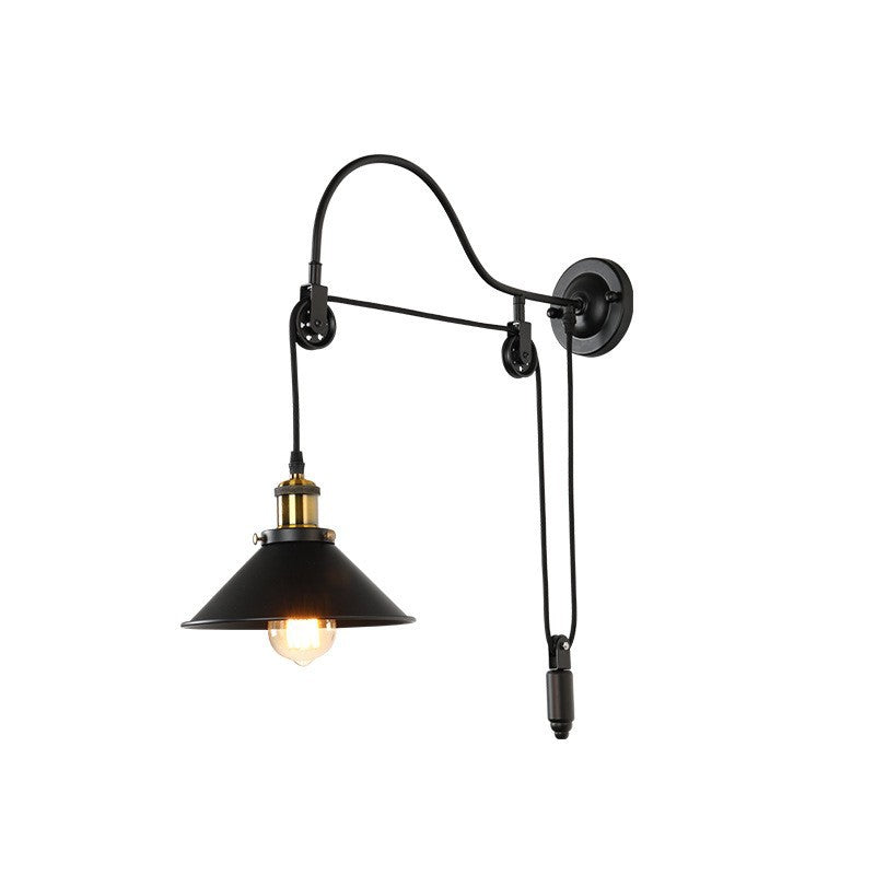 Retro Wrought Iron 1-Light Pulley Wall Sconce Lamp