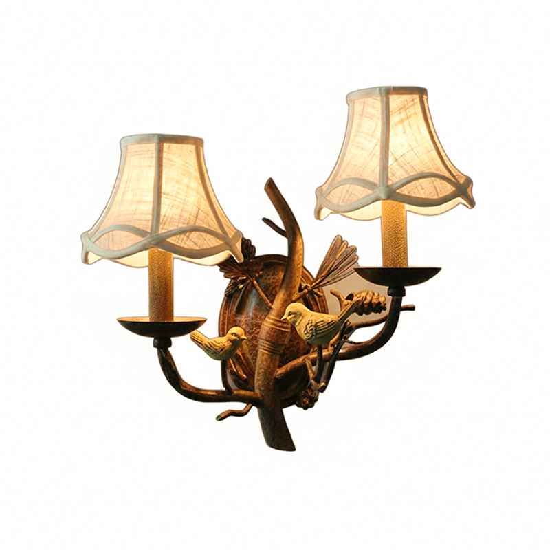 Fabric Bird Pinecone Resin 1/2 Light Wall Sconce Lamp