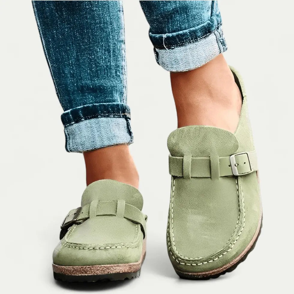 Women's Faux Suede Mules with Buckle