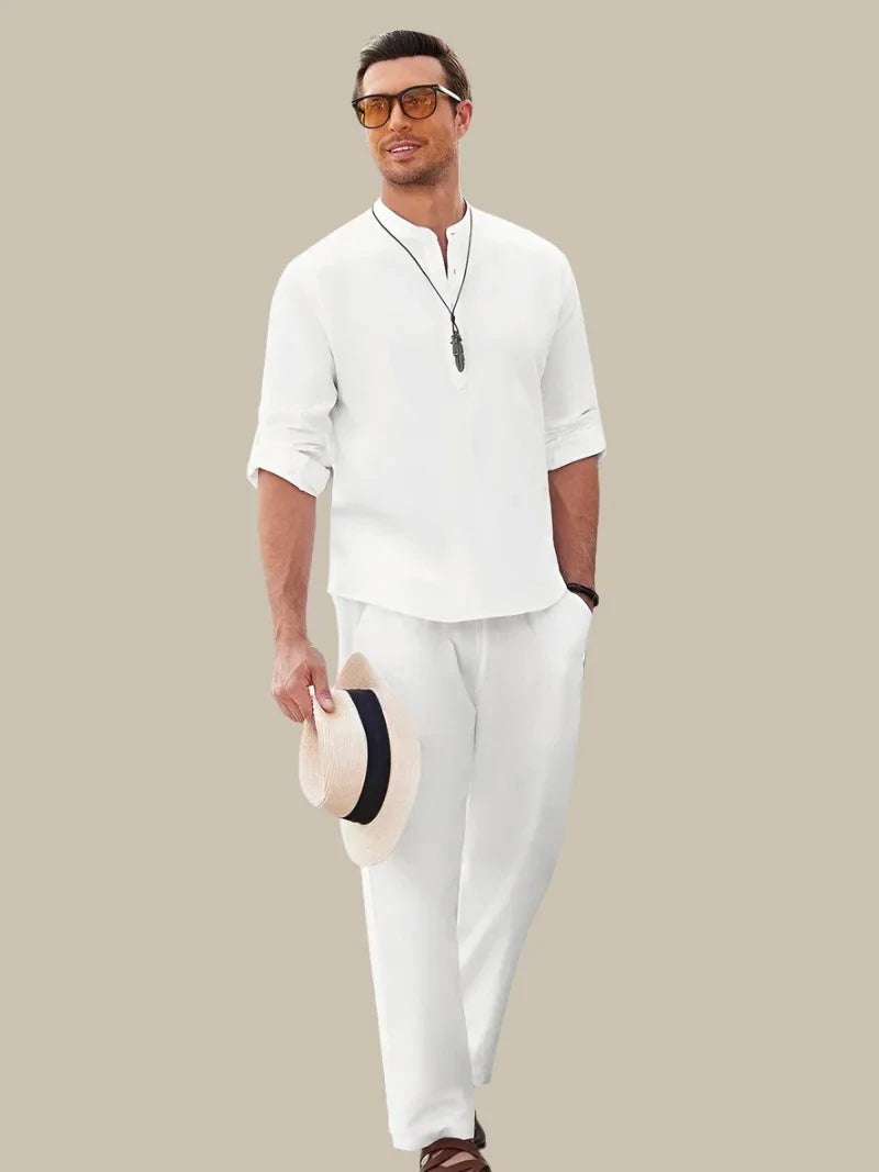 Men's Short Sleeve Shirt & Elastic Waist Shorts Set
