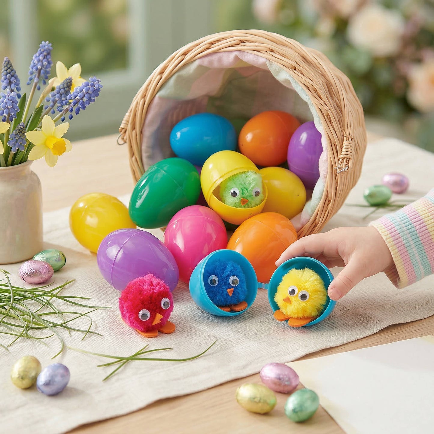 Plastic Easter Eggs with Chick Toys, 24 Pc