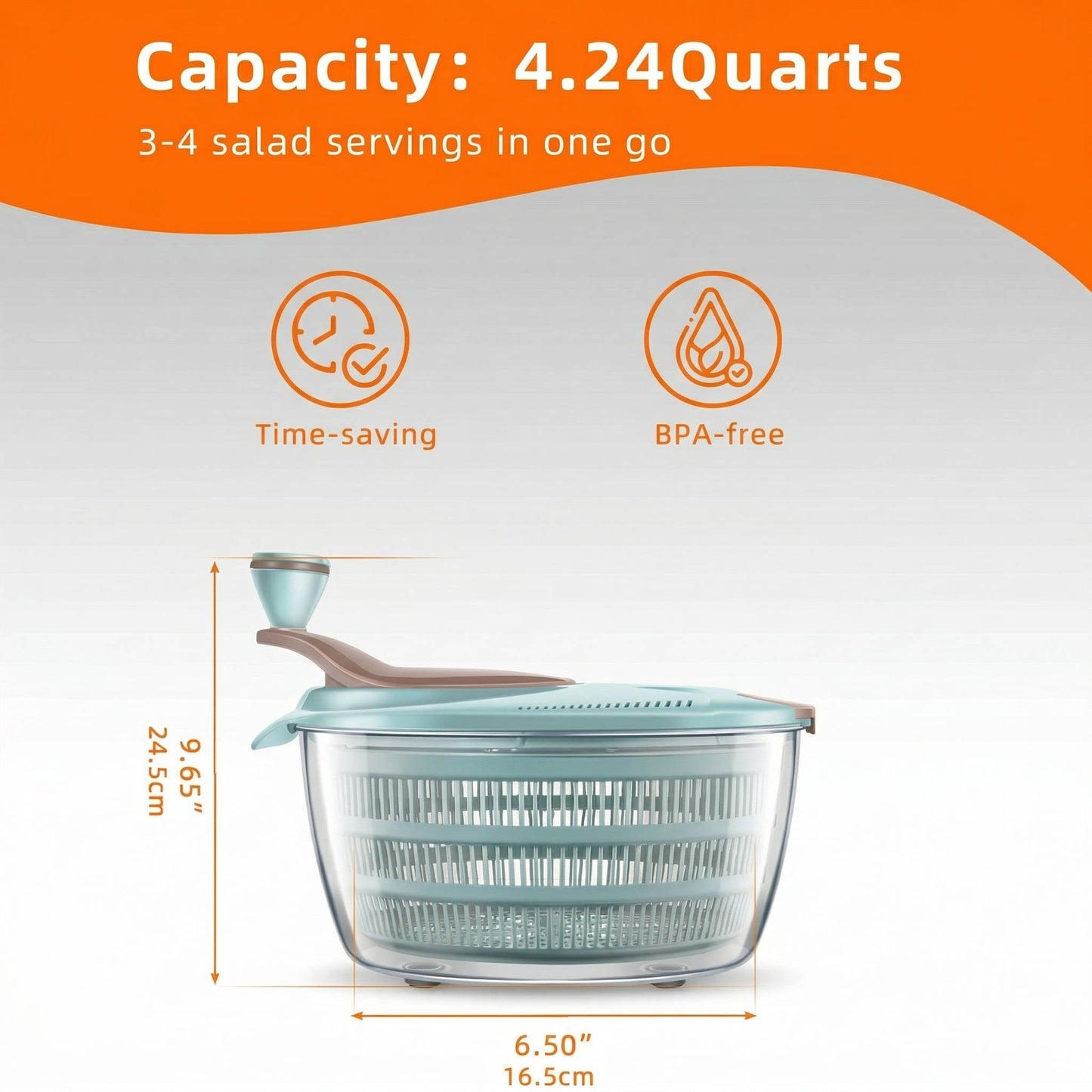 Salad Spinner, 4.24 Qt with Double Drainage