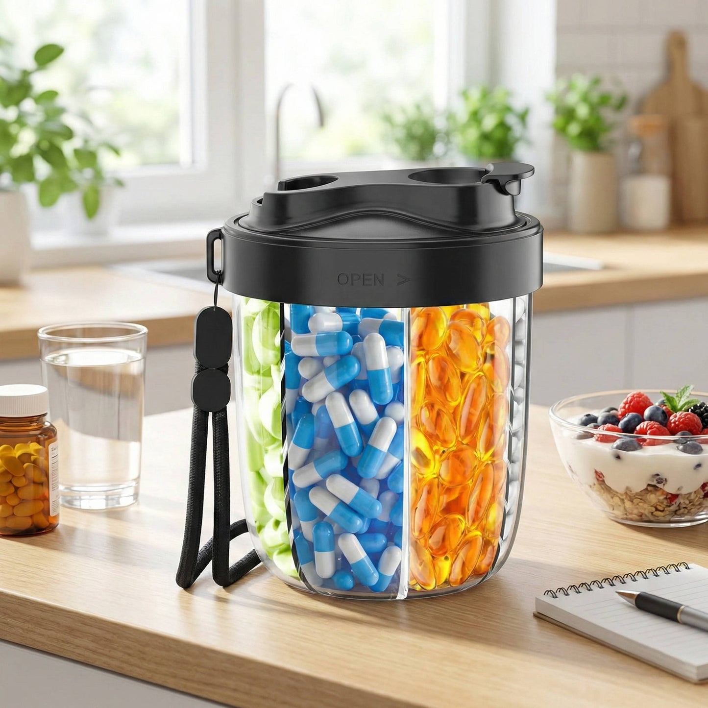 Large 4-Compartment Travel Pill Organizer Case