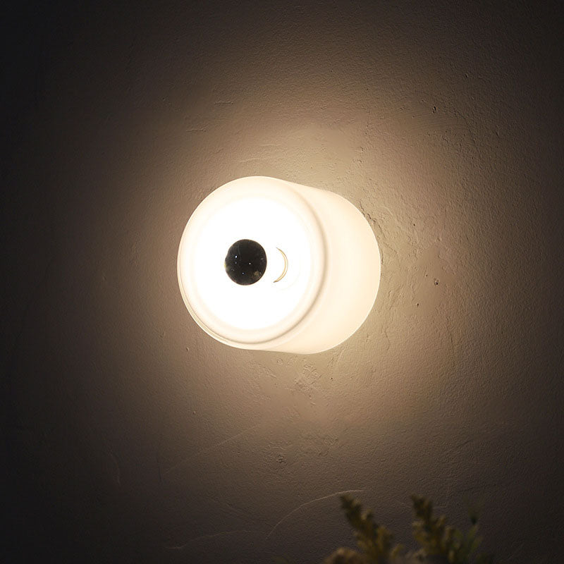 Light Cylindrical Iron Glass 1-Light Wall Sconce Lamp