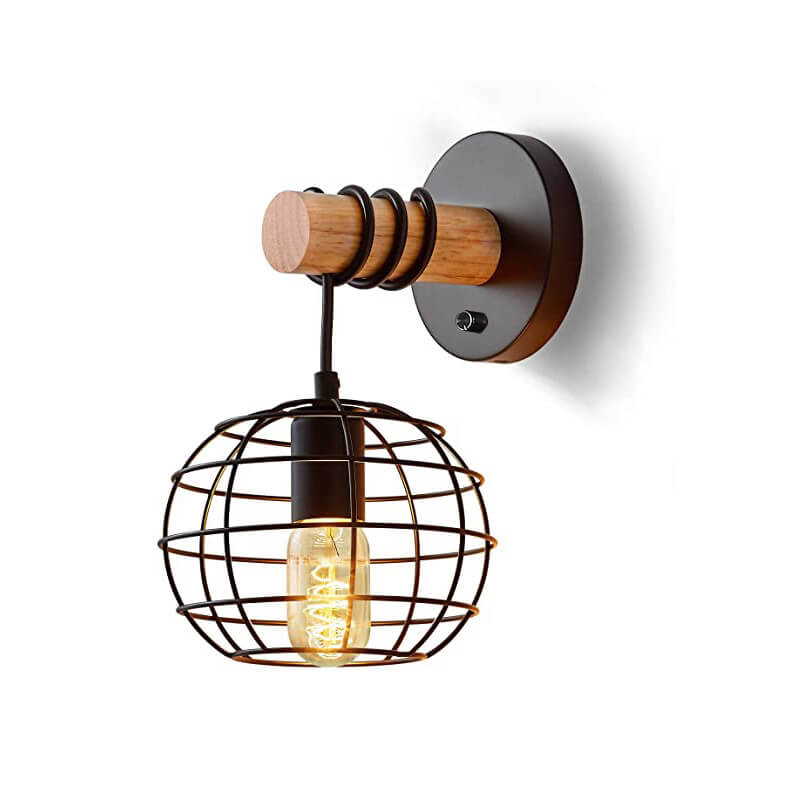 Wrought Black Round Iron Shade 1-Light Wall Sconce Lamp