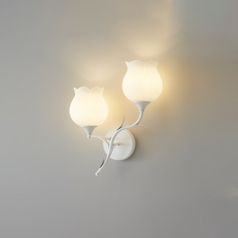 Cream Flower Iron Glass 1/2 Light Wall Sconce Lamp