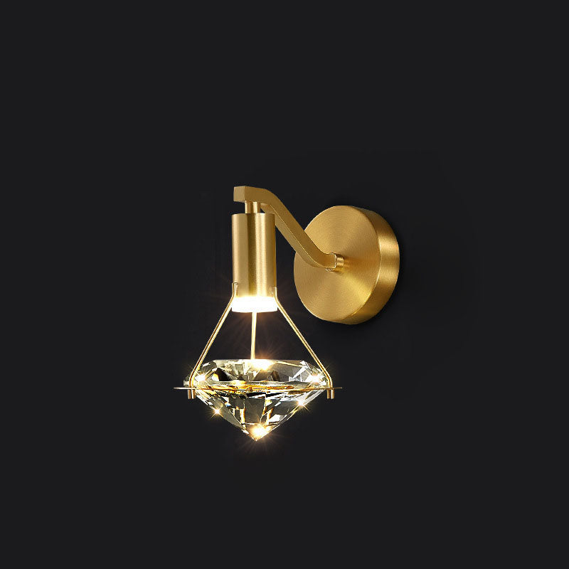 Mid-Century Diamond Brass Crystal LED Wall Sconce Lamp