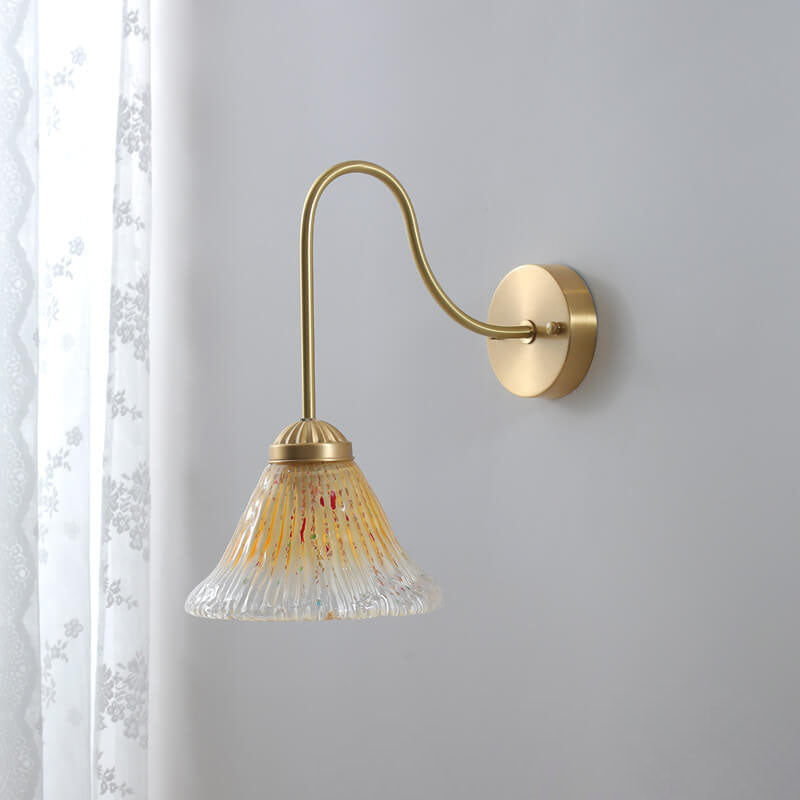 Yellow Glass Cone Brass 1-Light Wall Sconce Lamp