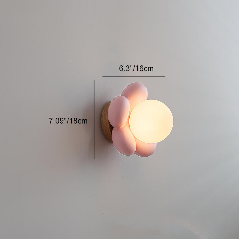 Nordic Flower Shaped Ceramic Wood 1-Light Wall Sconce Lamp