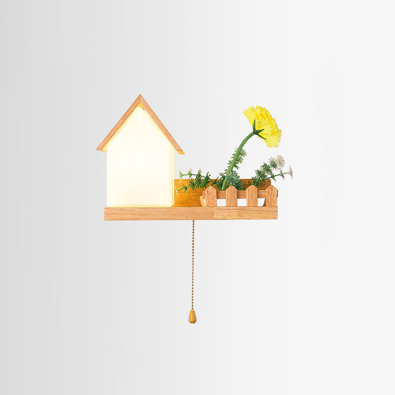 Log Cabin Flower Decoration 1-Light Wall Sconce Lamp