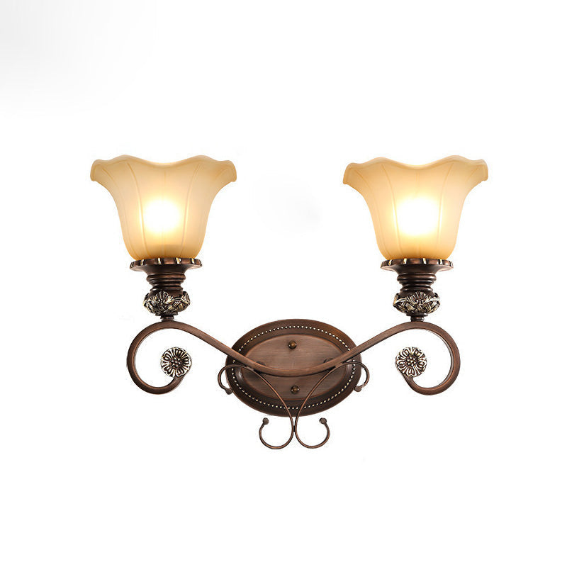 Frosted Flower Shade Iron Resin 1/2 Light Wall Sconce Lamp