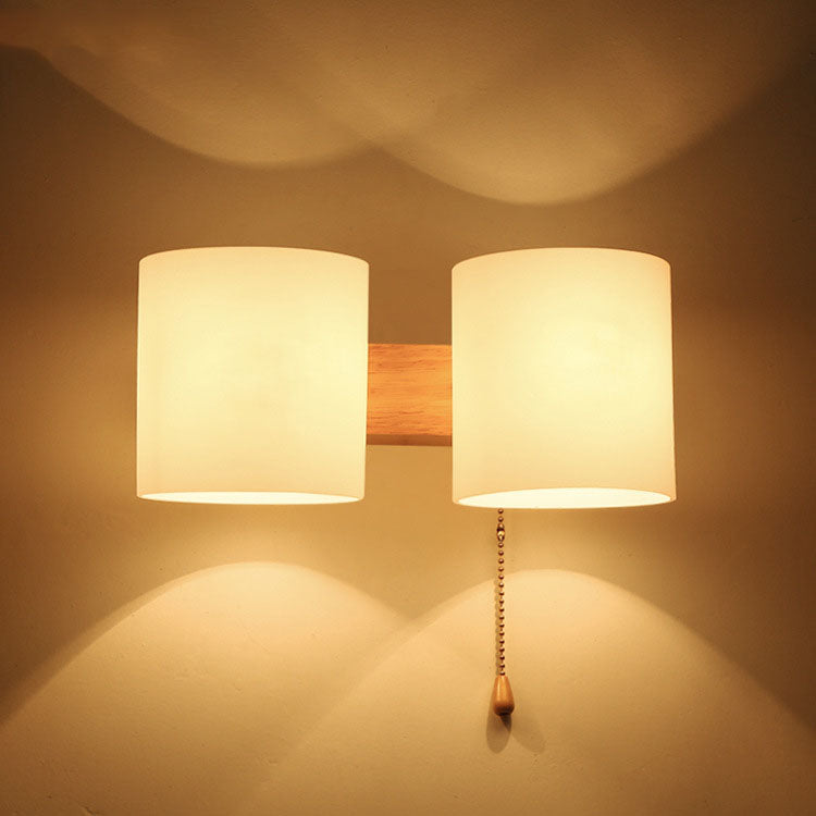Warm Rubber Wood Glass 1/2 Light Wall Sconce Lamp