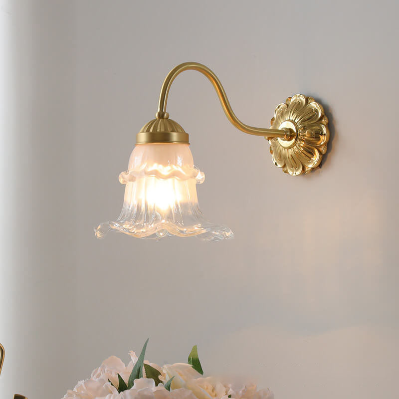 French Glass Flower Copper 1-Light Wall Sconce Lamp