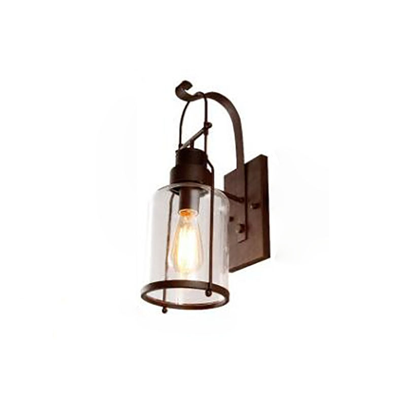 Industrial Iron Glass Cylinder 1-Light Wall Sconce Lamp
